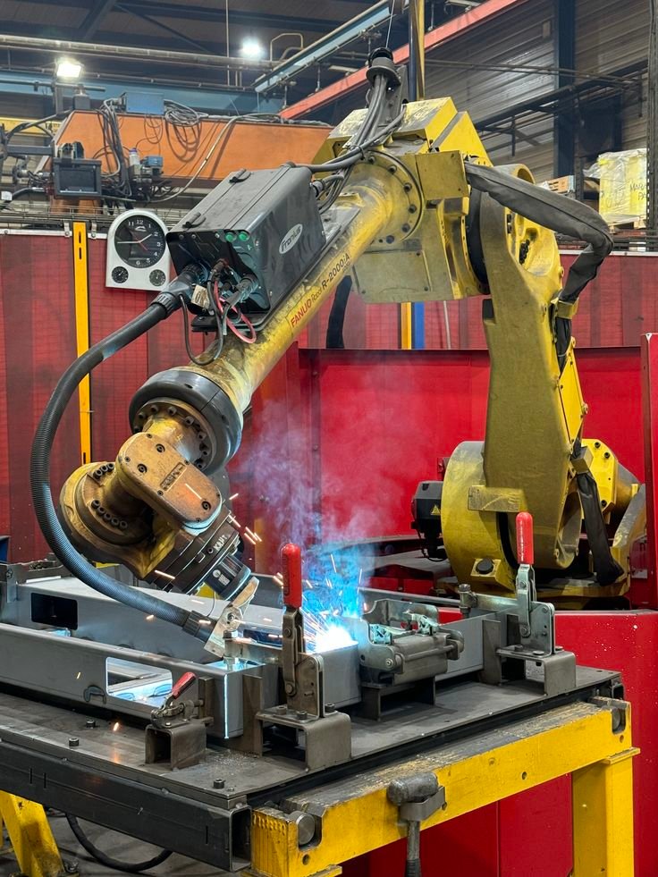 Robot industrial en proceso de soldadura